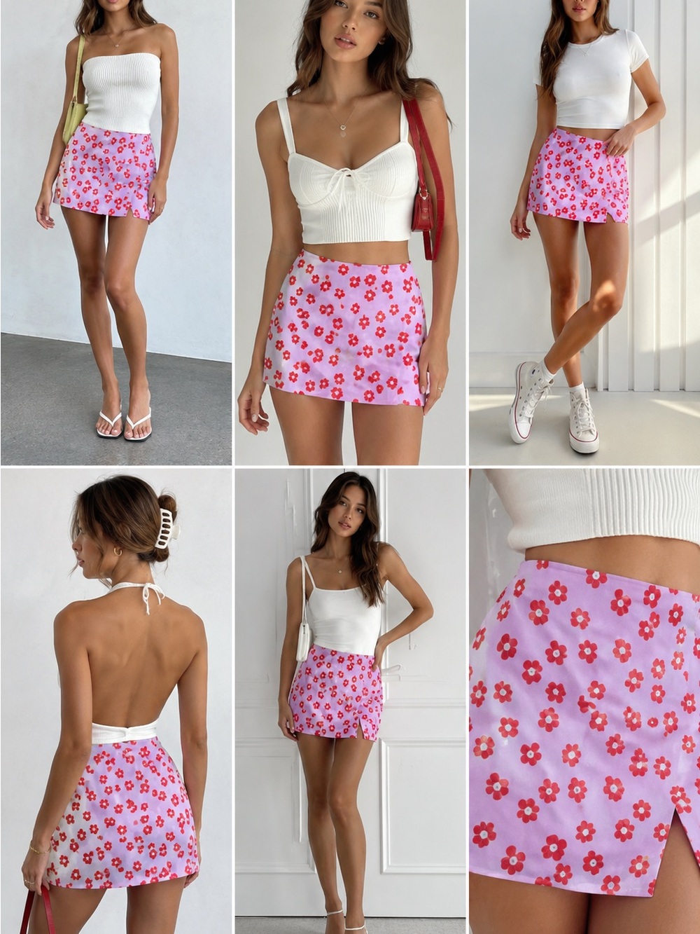 Princess Polly Pink Floral A-Line Mini Skirt‎ Y2K Low Rise Back Zip Size 4